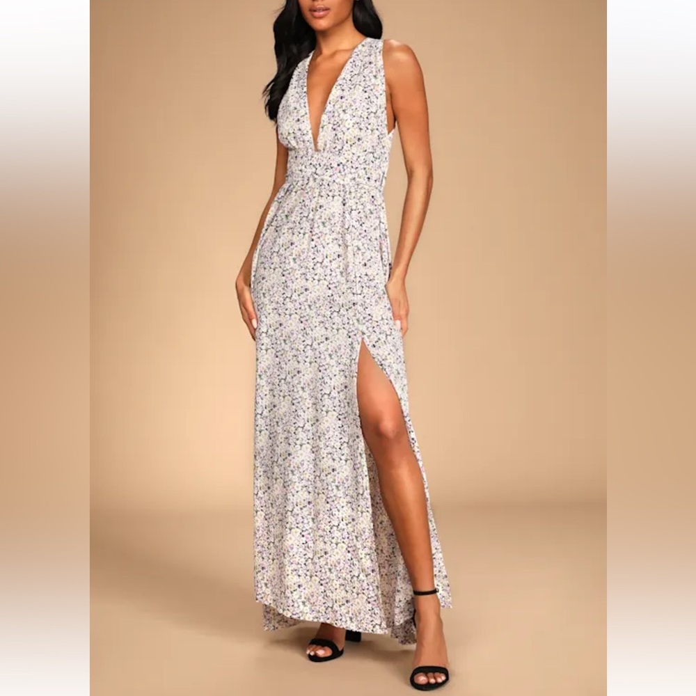 Lulus "These are the Days" Multi Floral Print Halter Maxi Dress Women's Small